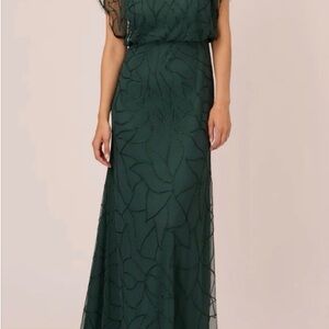 Adrianna Papell Green Flutter Sleeve Maxi Gown